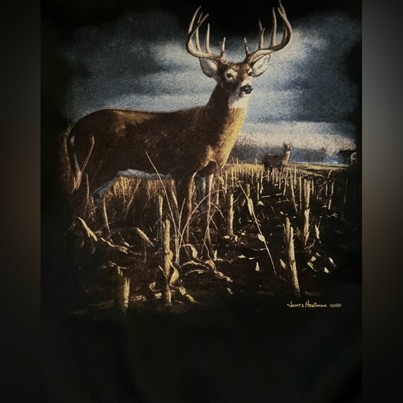 James Hautman Men's Buck In A Field Print Insulated Wool Leather Jacket Size L